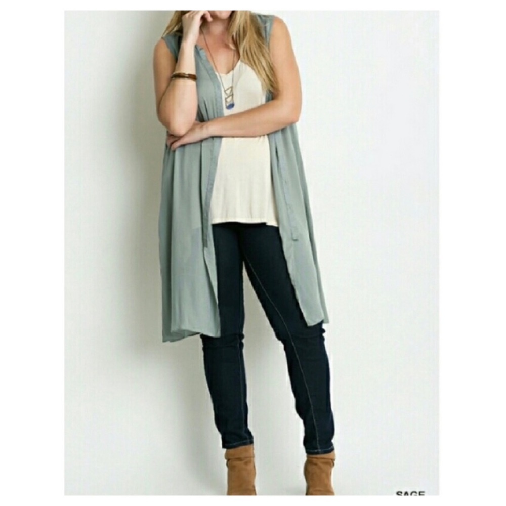 Open Back Semi Sheer Tunic Cardigan - Picture 3 of 3